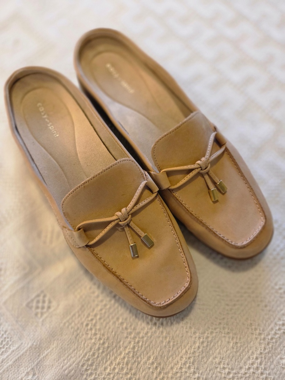 Easy Spirit mules loafers slides size 12M backless flats beige suede office